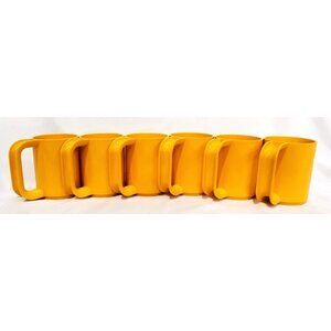 Sterilite set of 6 dark yellow plastic large STACKING MUGS coffee cups Vintage